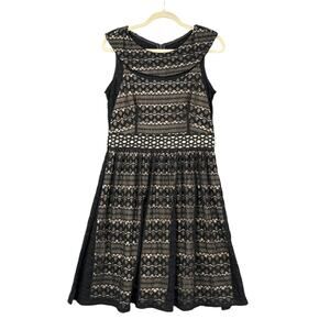 Neiman Marcus‎ Black Nude Classic Lace Patterned Sleeveless Dress Size 12